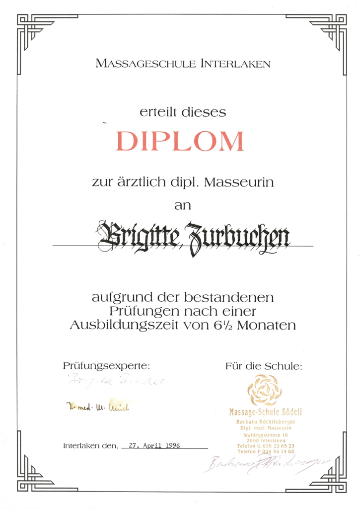 Massage Diplom 1996